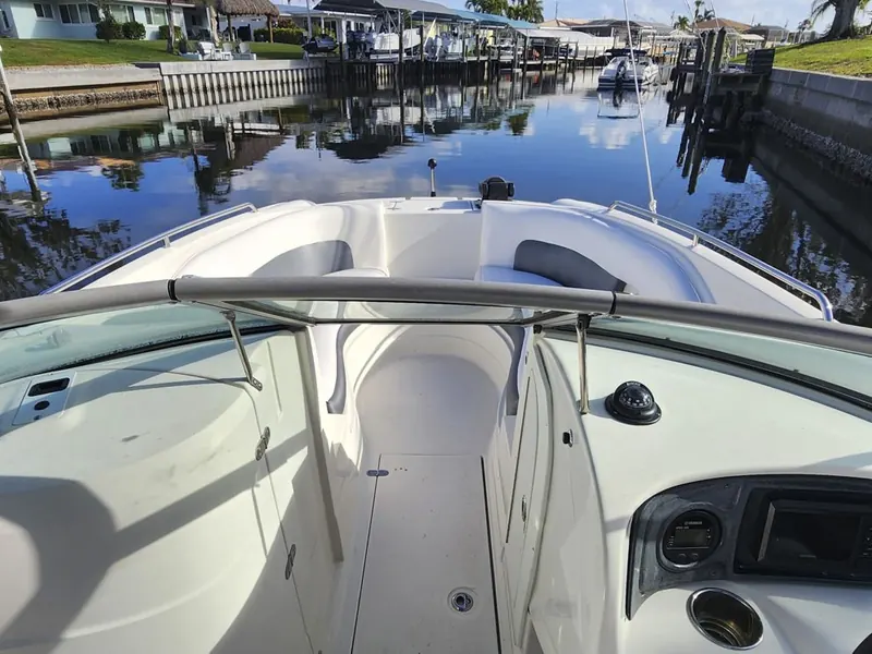 Bowrider windshield seen from the helm