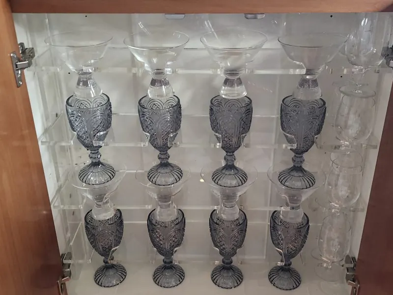 Acrylic glassware rack fitted inside a cabinet